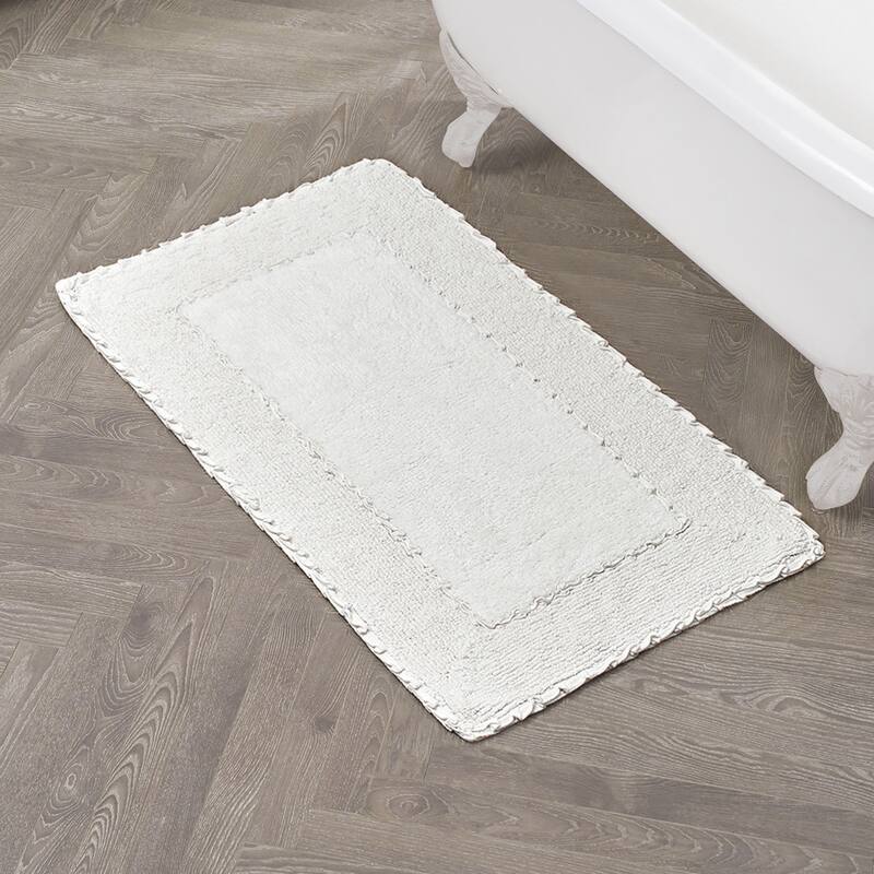 Laura Ashley Ruffle Border Pure Cotton Bath Rugs - 27" x 45" - White