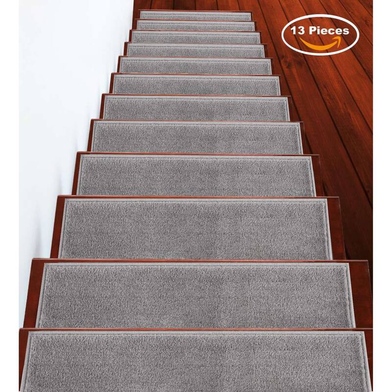SUSSEXHOME Geometric Stair Treads with Easy to Install Double Adhesive Tape 9" x 28" - 10-PACK - Solid Gray