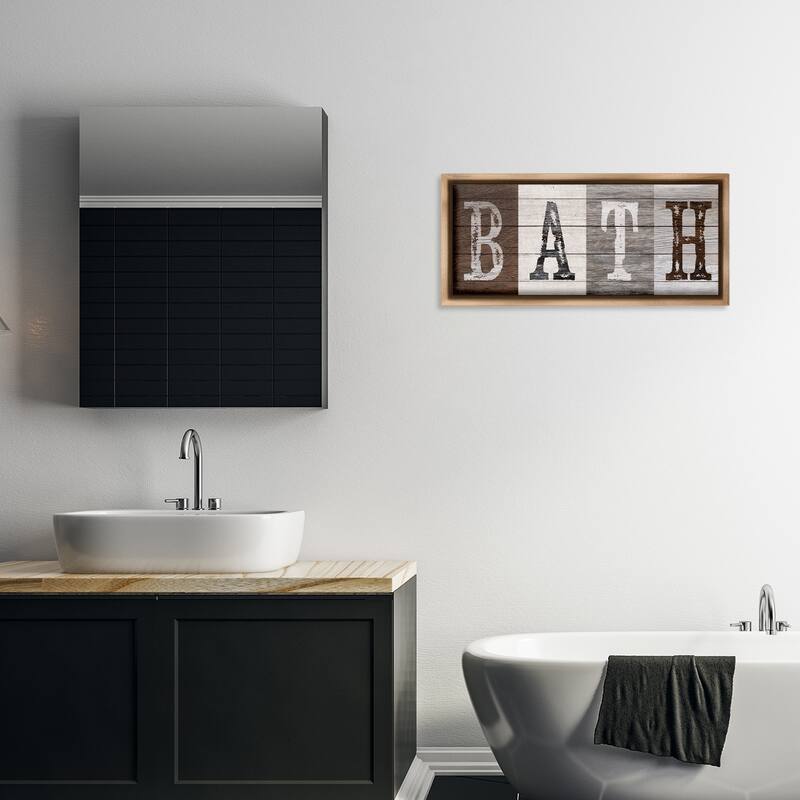 Stupell Rustic Bath Letters Framed Floater Canvas Wall Art Design By Susan Arnot
