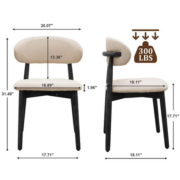 dimension image slide 0 of 2, Modern Solid Wood Dining Chair with Upholstered Seat by GDFStudio