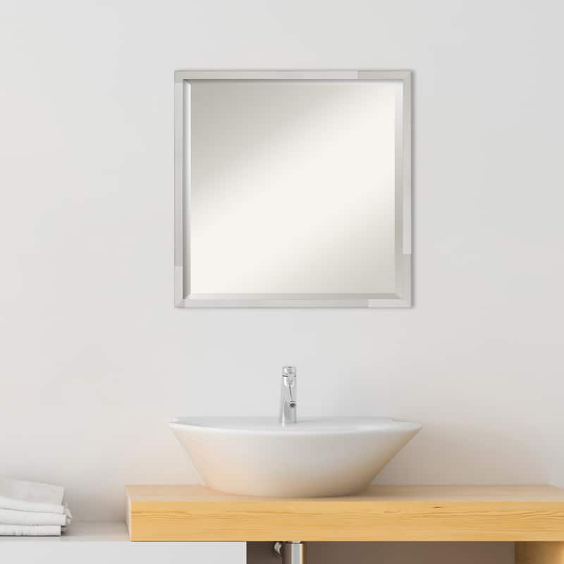 Beveled Wood Bathroom Wall Mirror - Svelte Silver Frame - Svelte Silver