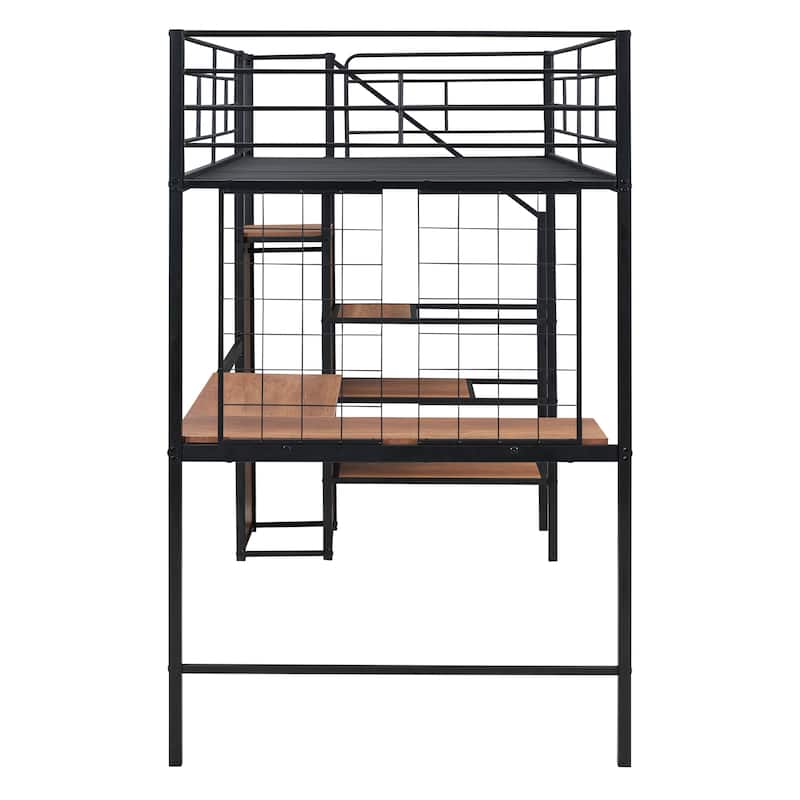 Modern Twin Metal Loft Bed with Storage
