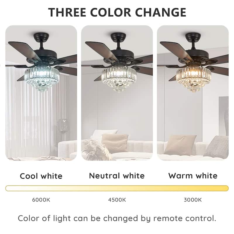 52" Crystal Chandelier Ceiling Fan with Lights and Remote