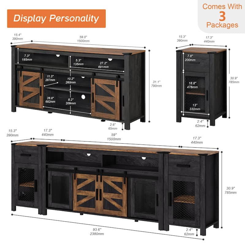WAMPAT Drawer TV Stand set for ups to 85 inch TV,Entertainment Center - 1 Pack