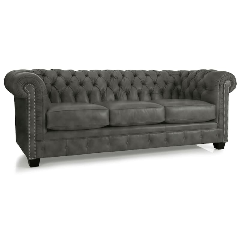 Hancock Tufted Top Grain Italian Leather Chesterfield Sofa - 31" H x 86" W x 40" D - Distressed Grey