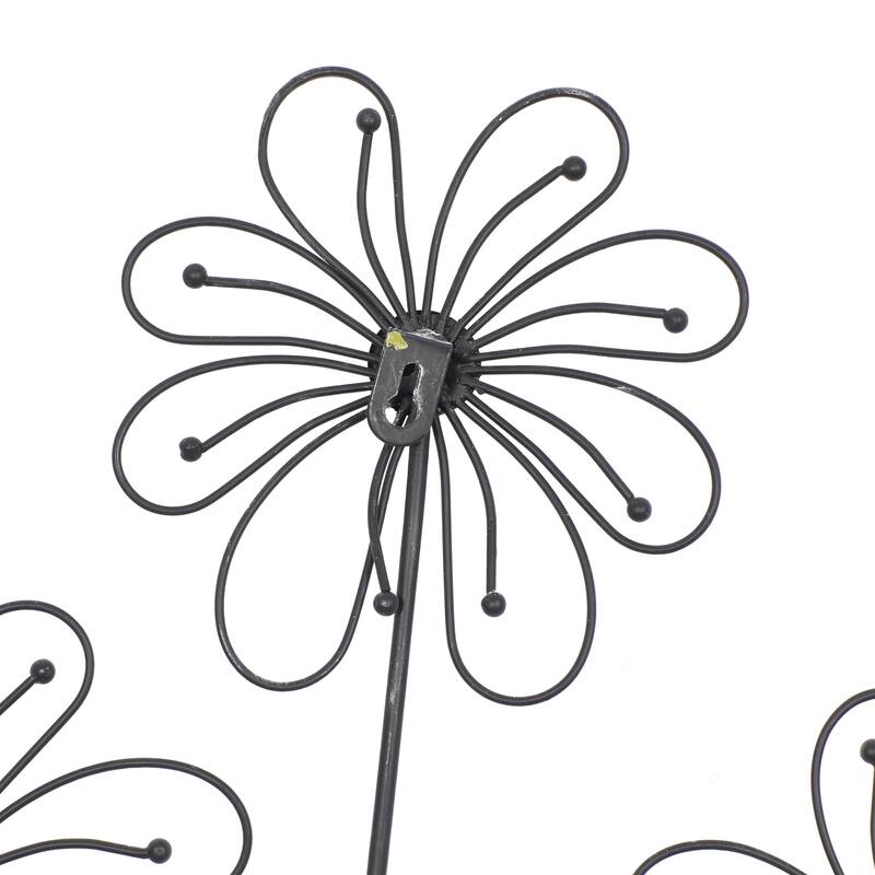 Metal Floral 3D Wire Home Wall Decor with Crystal Embellishments - Black - Roche River Decor