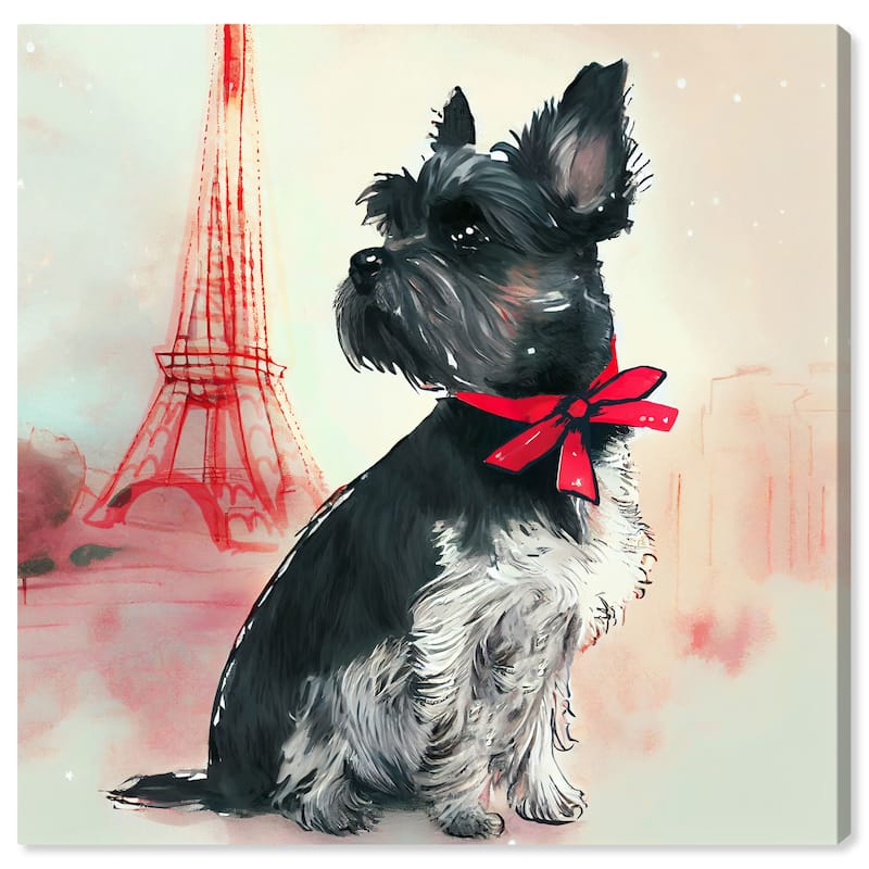 Wynwood Studio Canvas Animals Cutest Puppy Paris Black and Glam Wall Art Canvas Print - Black, Red