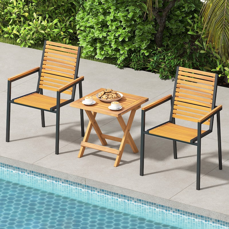 16” Portable Natural Acacia Wood Folding Side Table with Slatted Tabletop Ideal for Indoor or Outdoor