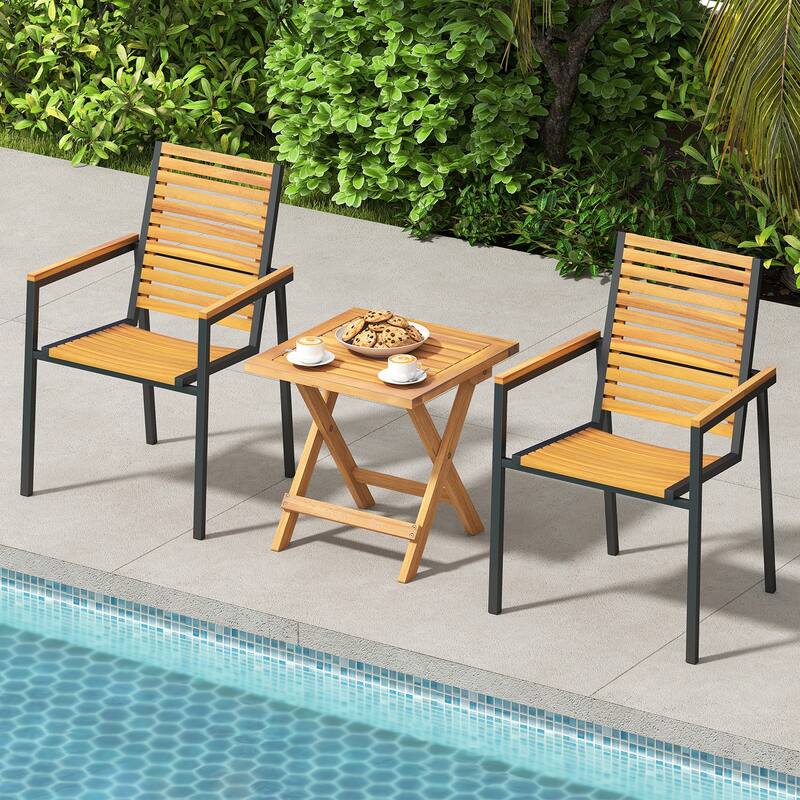 Gymax 2 PCS Outdoor Folding Side Table Acacia Wood End Table Square