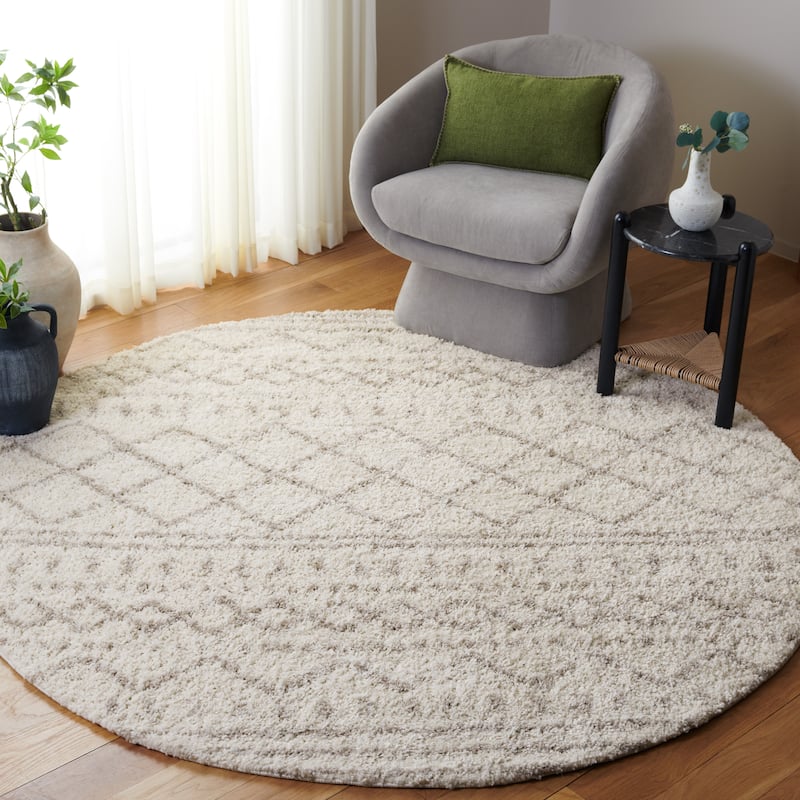 SAFAVIEH Arizona Shag Lotta Moroccan 1.2-inch Thick Rug - 5' x 8' Oval - Ivory/Beige - Oval