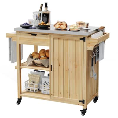 Outdoor Grill Cart with Storage Cabinet and Stainless Steel Worktop