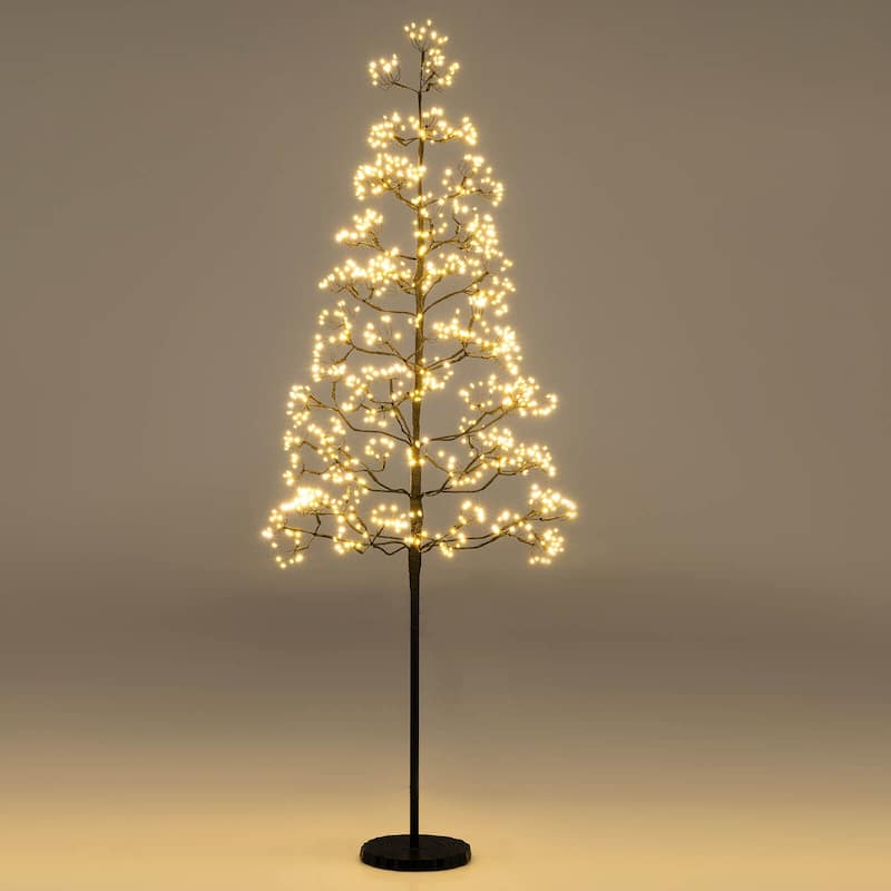 Costway 5/6/7 FT Lighted Alpine Tree with 1500 White LED Lights,