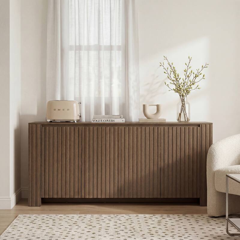 Mid-Century Modern Large 4-Door Cabinet Storage Sideboard - Chocolate