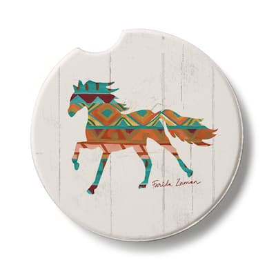 Southwest Vibes Horse 2 Pack Absorbent Stone Coaster for Vehicle Cup Holder 2.6” Diameter Manufactured in The USA