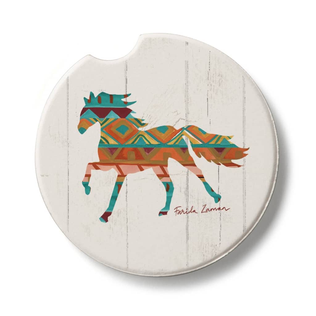 Southwest Vibes Horse 2 Pack Absorbent Stone Coaster for Vehicle Cup Holder 2.6” Diameter Manufactured in The USA
