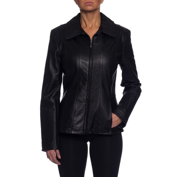 Nautica Leather Bomber Jacket with Vertical Lines