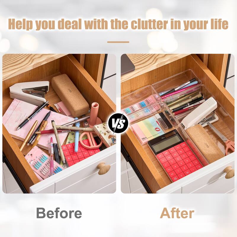 Clear Drawer Organizer Set for Home and Closet - 5 Pc Set