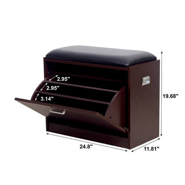 Brown Entryway Storage Shoe Bench with 3Tier Shoe and