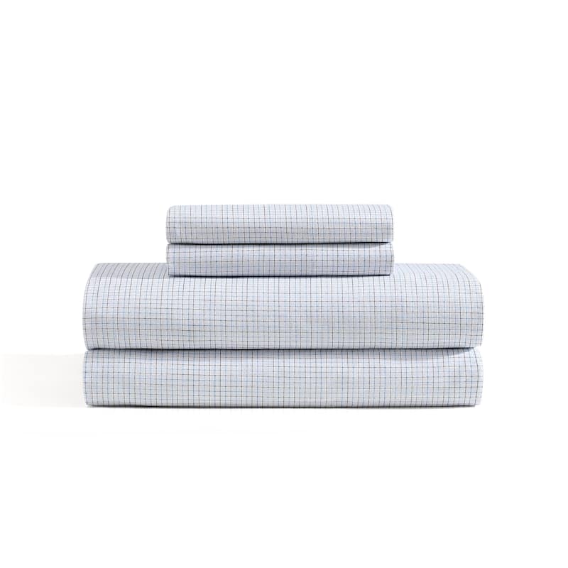 Tommy Hilfiger Printed Cotton Percale Sheet Set - New England Plaid Blue - Full