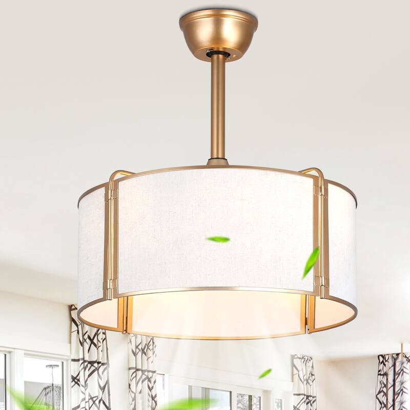 Cusp Barn 19" Caged Ceiling Fan with Lights, Gold Boho Farmhouse 6 Speeds Reversible Fandelier Ceiling Fan for Bedroom - Gold