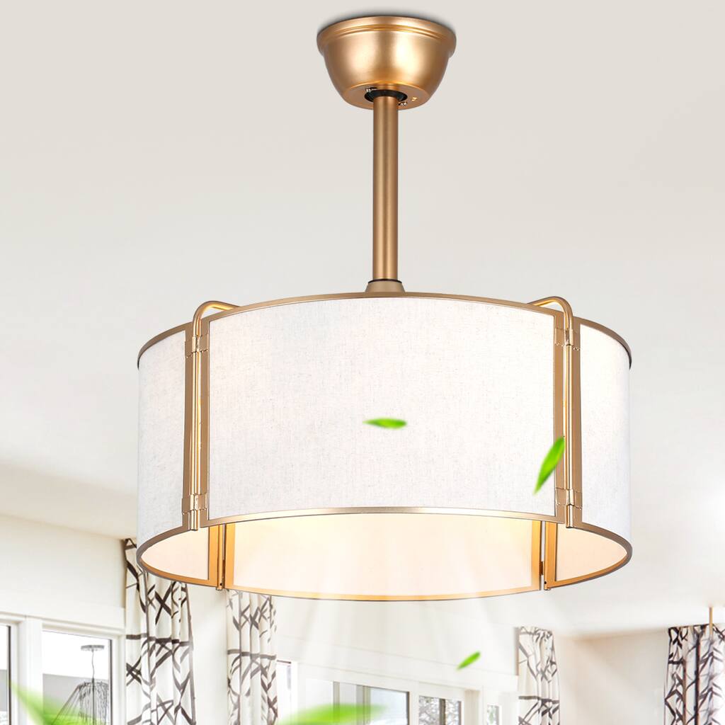 Cusp Barn 19" Caged Ceiling Fan with Lights, Gold Boho Farmhouse 6 Speeds Reversible Fandelier Ceiling Fan for Bedroom