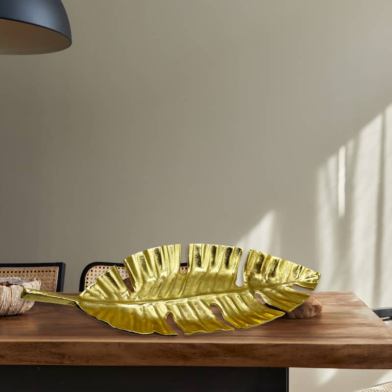 23 Inch Wide Decorative Handmade Aluminum Leaf Fruit Tray - 23 x 8 x 2.5 in