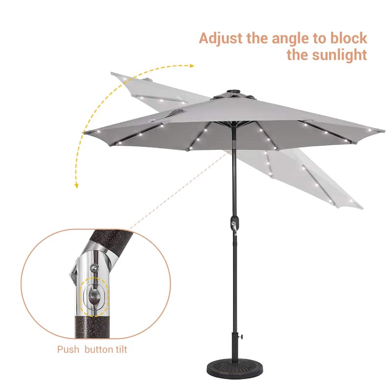 LIVOOSUN LED 9ft Patio Umbrella Market Umbrella Steel Tilt w/Crank