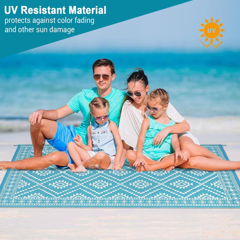 Outdoor Rugs Reversible Geometric Boho Plastic Straw Rug for Patio Camping Beach Deck Picnic Backyard