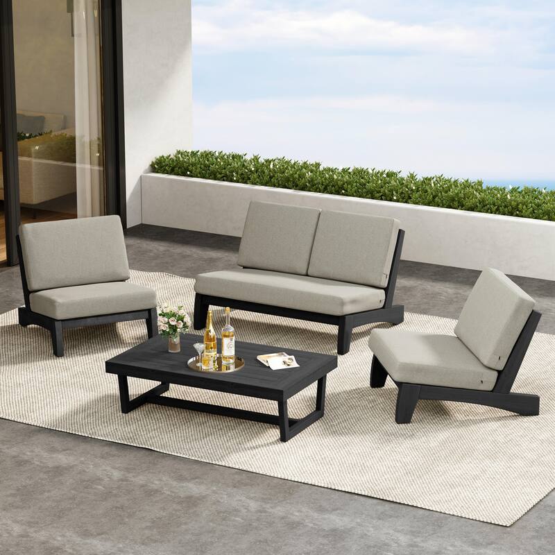 Patio 4 Pieces Teak Wood Conversation Set With Coffee Table