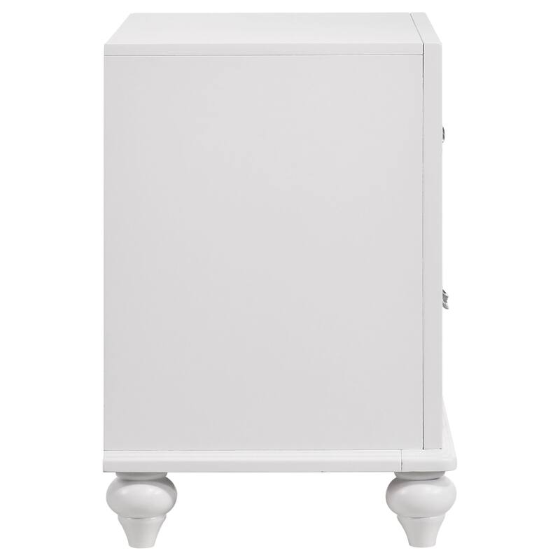 White 2-Drawer Nightstand with Crystal Hardware - Modern Design