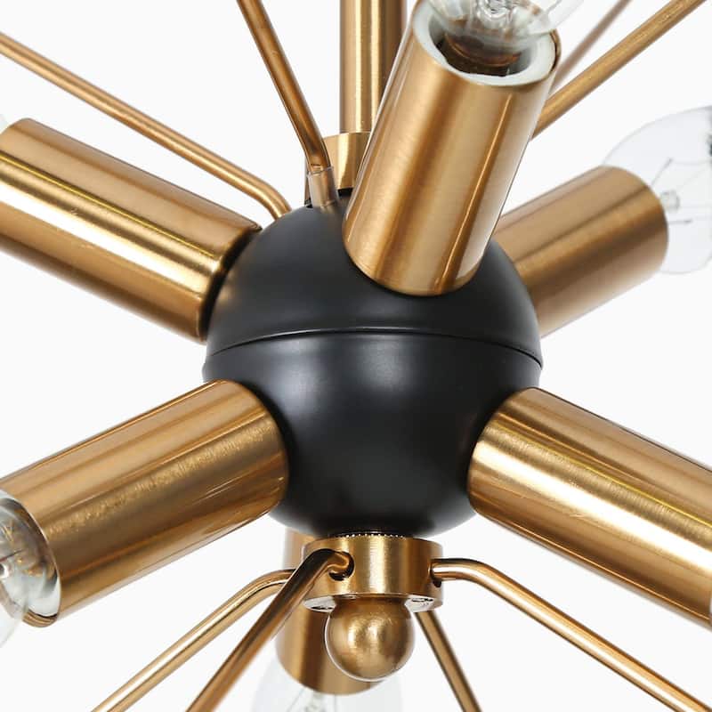 Leno 6-Light Black Gold Sputnik Sphere Chandelier Modern Cage Satellite Metal Pendant Lighting for Dining Room