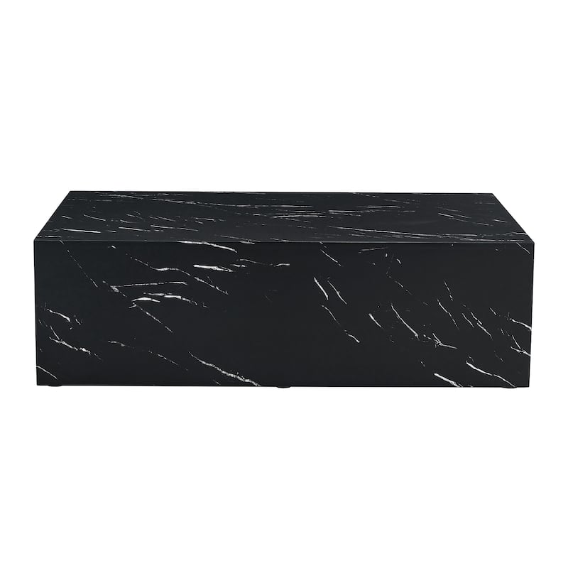 Roomfitters Black Marble MDF Coffee Table, 39.3"x23.6"x11.8" Modern Rectangular Accent Table for Living Room