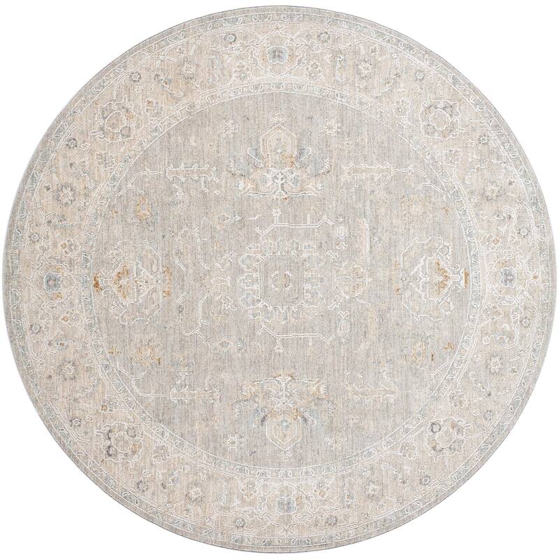 Livabliss Avant Garde Traditional Area Rug - 6'7" x 6'7" Round - Grey/Tan - Round