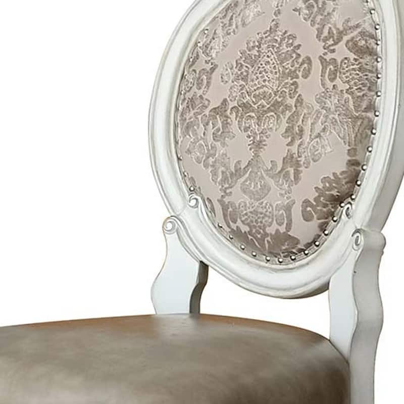 HomeRoots Set of Two Gray and White Upholstered Faux Leather And Solid Wood King Louis Back Dining Side Chairs