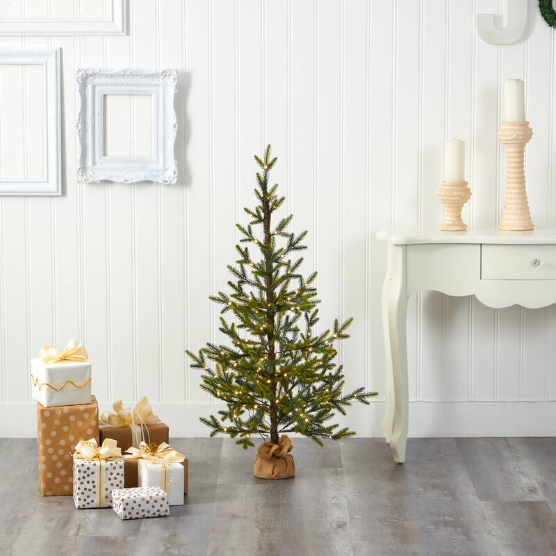 4' Fraser Fir "Natural Look" Christmas Tree with 100 Clear LED Lights - Green