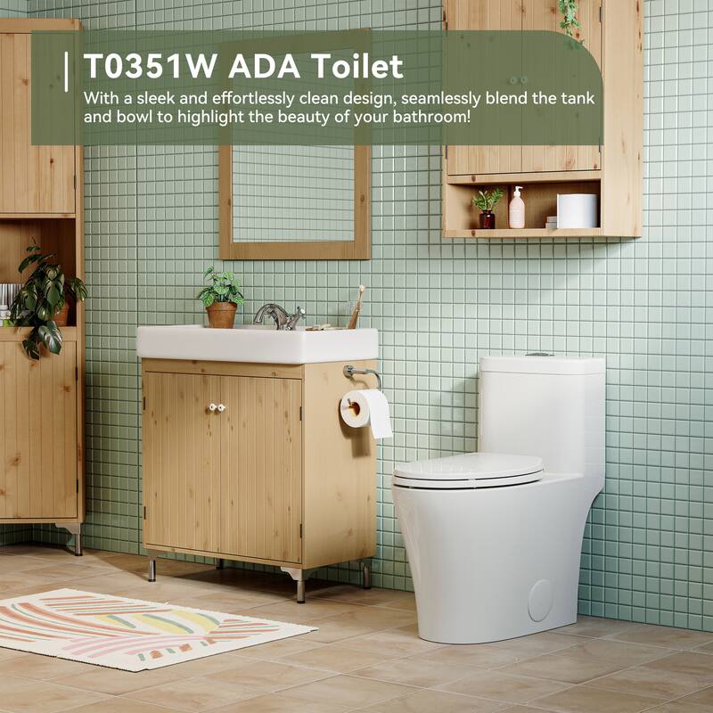 HOROW 1 Piece Compact Elongated ADA Height Dual Flush Toilet White 0.8 1.26 GPF 1000g Flush Seat Included