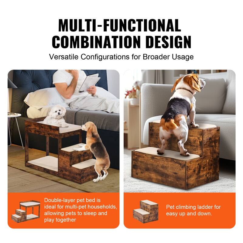 Pet Bunk Bed with Removable Stairs, Dog/Cat Window Perch with Storage, Multi-Level Bed Window Perch Dog Bedside Sleeper Couch