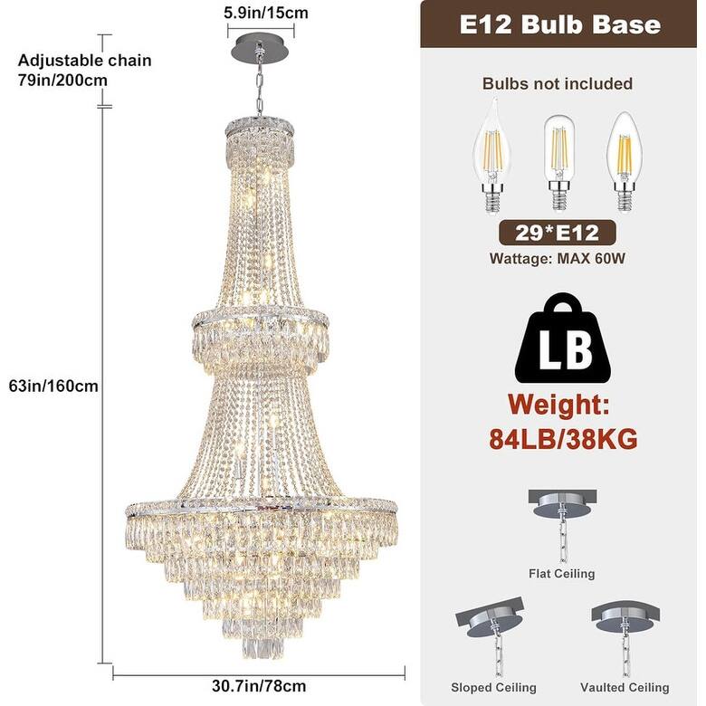 KAYLA High Ceiling Chandelier 13-Light Gold Modern Crystal Chandeliers Pendant Light Foyer Chandelier Fixtures