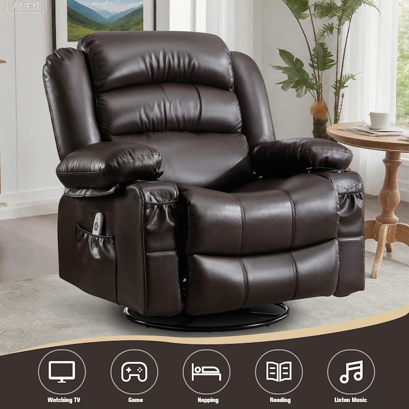 Swivel Recliner Chair with Massage & Heat, Single Sofa with Cup Holders & USB Charge Port, Ergonomic Lounge Sofa Chair