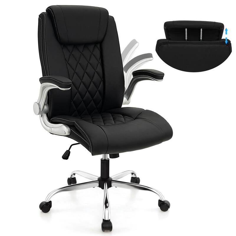 Costway PU Leather Office Chair Height Adjustable Executive Chair with - See Details - Black