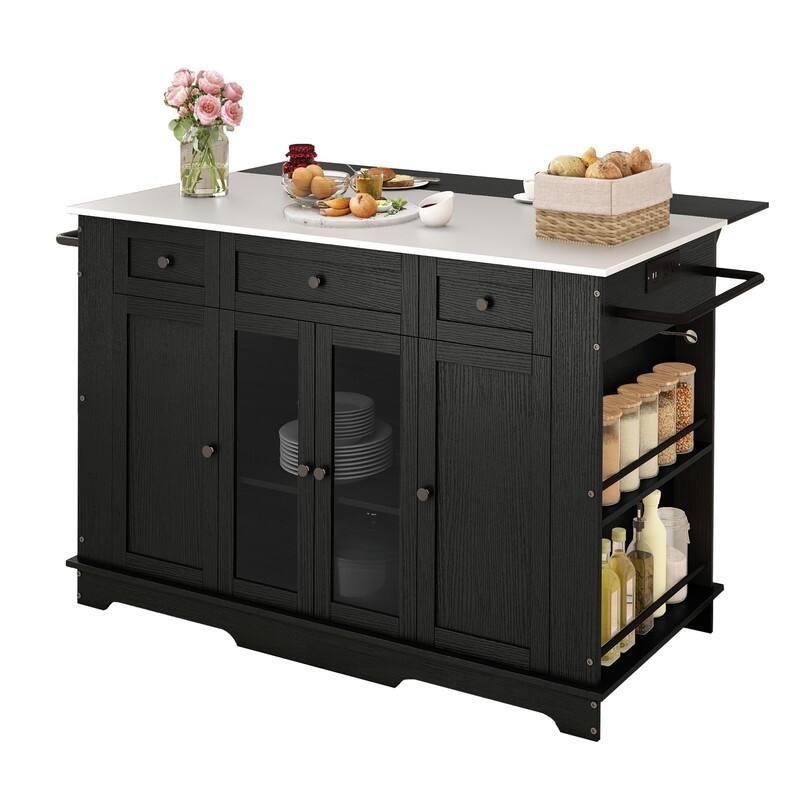 Moasis Kitchen Island with Stainless Steel Top & Power Outlet