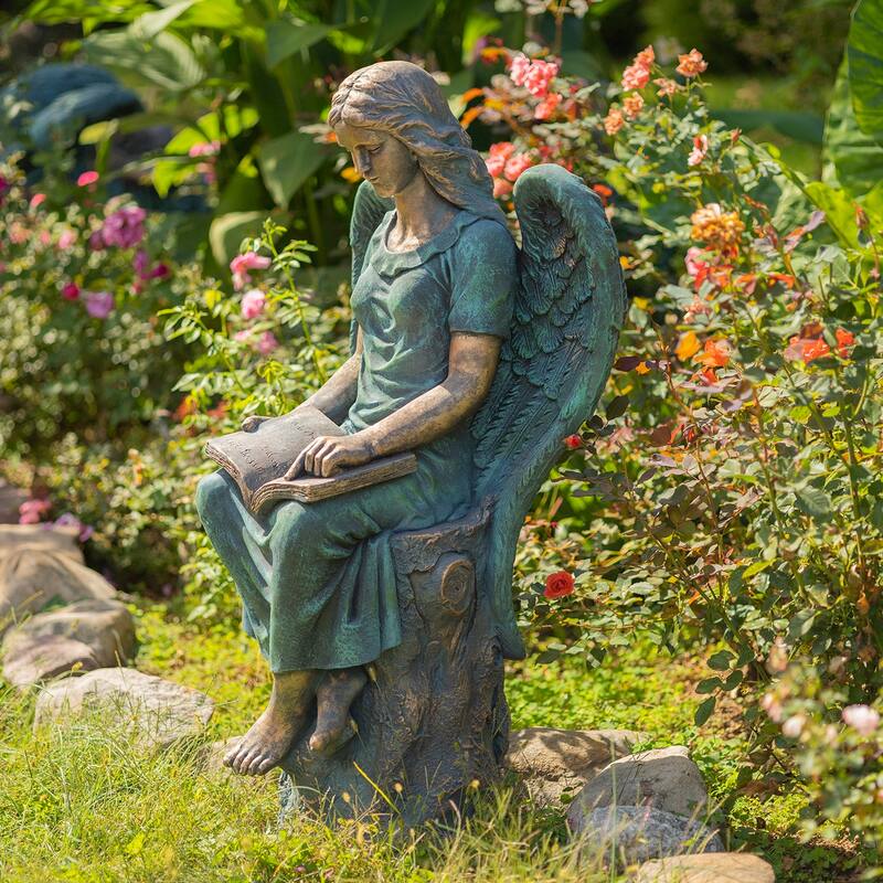 46" Tall Sitting Magnesium Angel Statue "Dina" in Antique Bronze