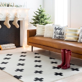 Trocadero White Modern Geometric Wool Handmade Area Rug - 2' x 3'