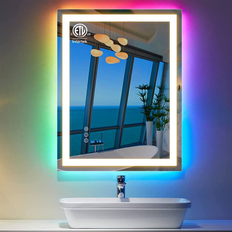LED & RGB Lighted Anti-Fog Temperd Glass Wall Bathroom Vanity Mirror - 28" x 20"