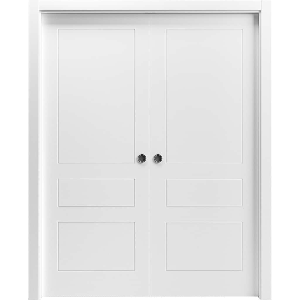 Sliding French Double Pocket Doors / Mela 0733 Painted White / Kit Rail Hardware / MDF Interior Bedroom Modern Doors