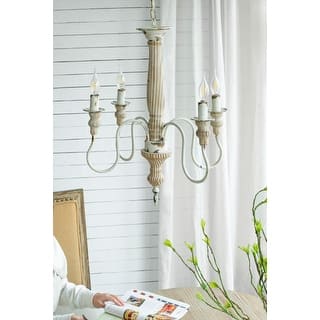 Elegant Wooden Chandelier for Kitchen Island, Candle Hanging Pendant Light Fixtures, Living Room Ceiling Lighting Fixture