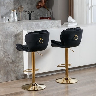 Modern Swivel Bar Stools Set Of 2 Velvet Height Adjustable Dining Chairs For Kitchen Dining Room Reception Chair%2c Black