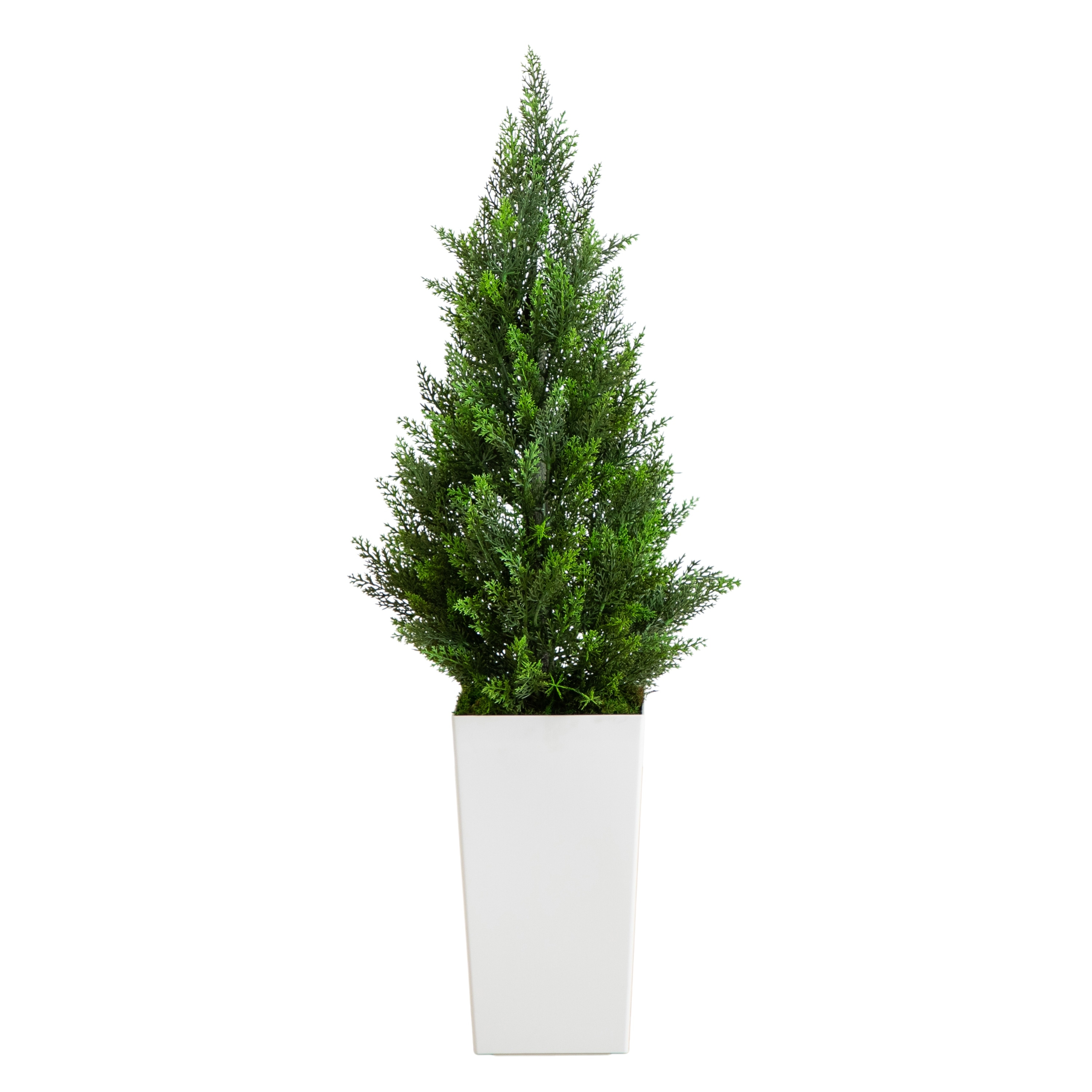 3-ft UV Resistant Artificial Cedar Tree in White Tower Planter