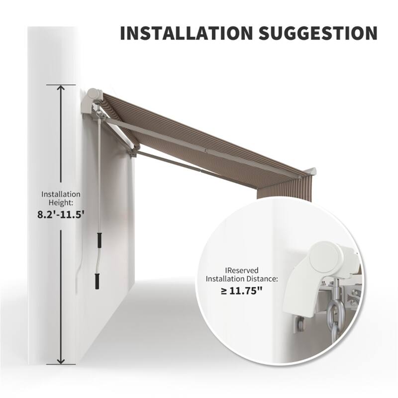 Beige White Aluminum Steel Retractable Patio Awning with Water-Resistant Fabric and Crank Handle - 141.7 x 96.5 x 59.1 in