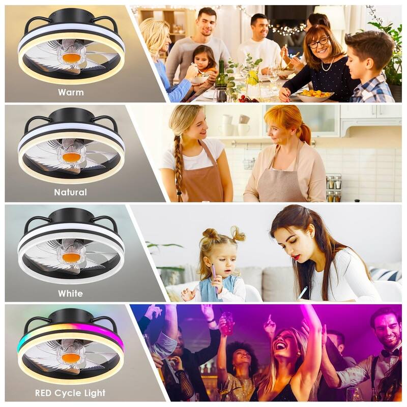 Low Profile Ceiling Fan with Light - Modern Flush Mount Ceiling Fan